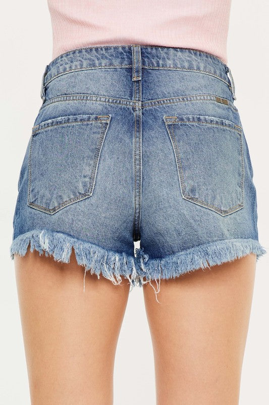 KanCan High Rise Denim Shorts with Multi Color Threads