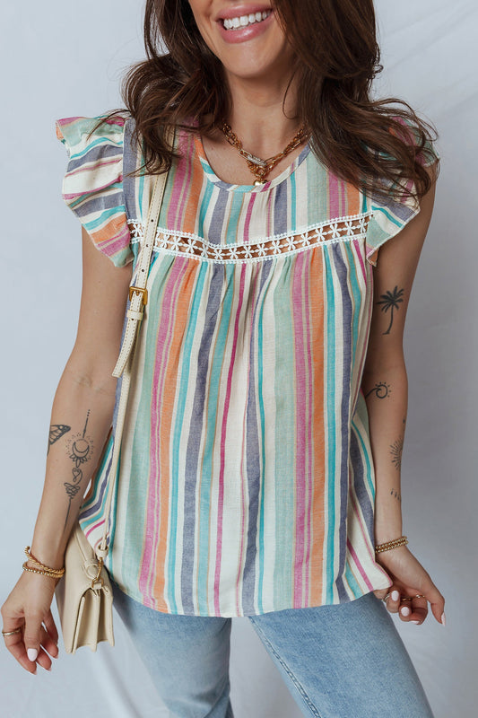 Lace Hollow Striped Blouse FB