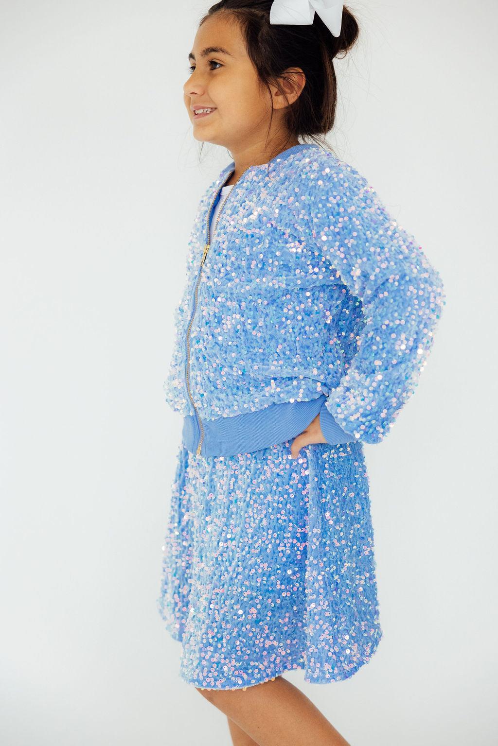 Light Blue Velvet Sequin Twirl Skort