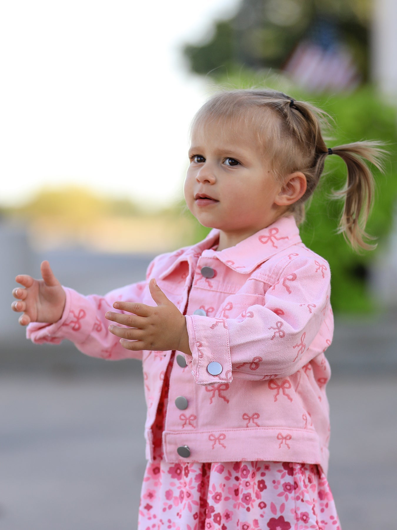 Pink Fall Girls Butterfly Print Denim Jacket