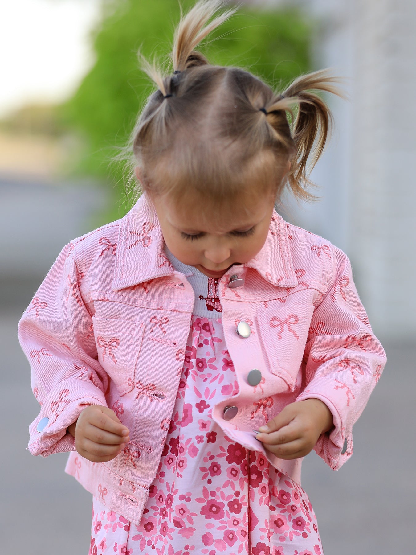 Pink Fall Girls Butterfly Print Denim Jacket