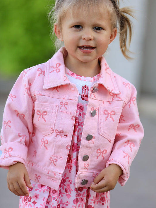 Pink Fall Girls Butterfly Print Denim Jacket