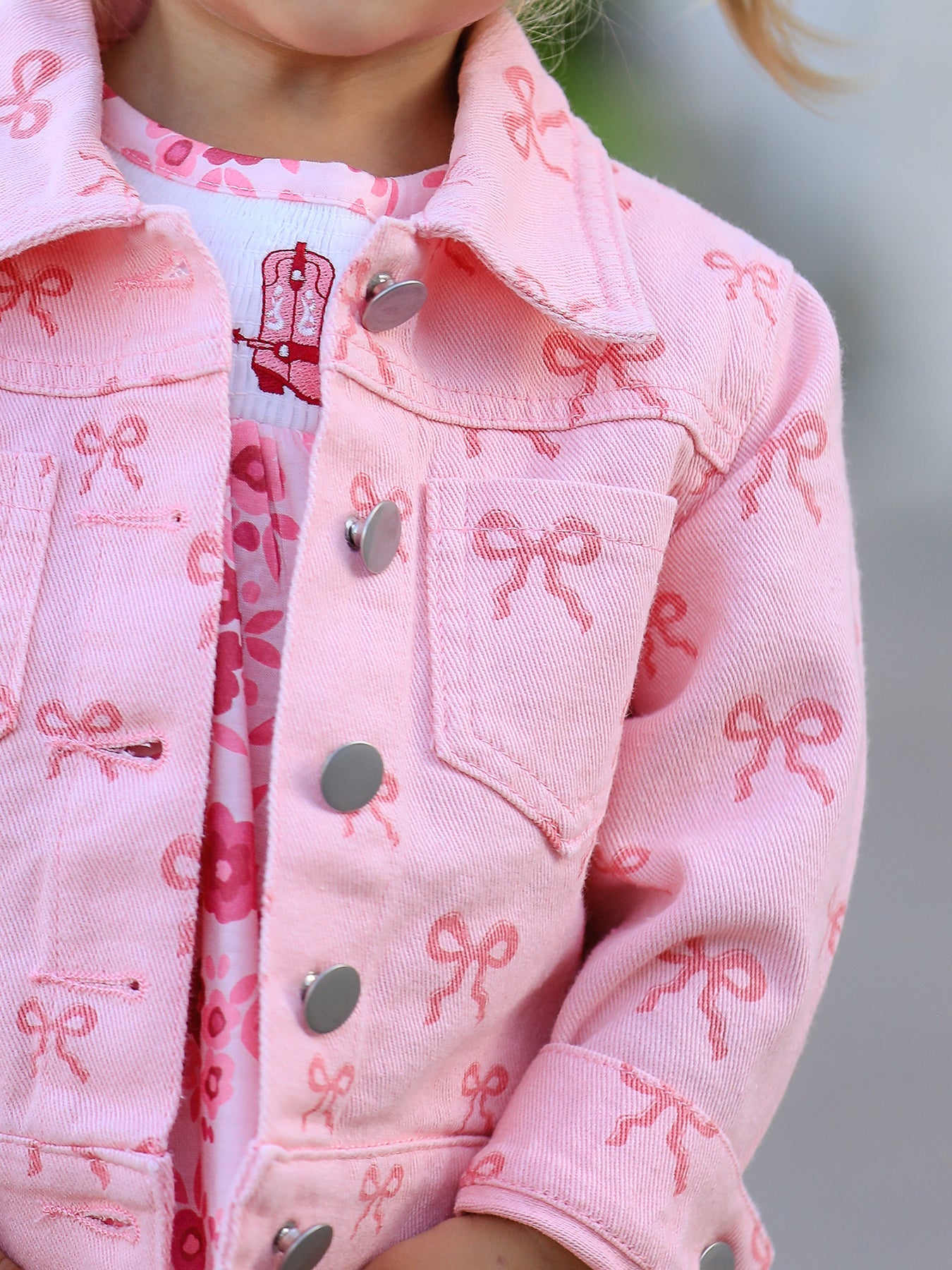 Pink Fall Girls Butterfly Print Denim Jacket