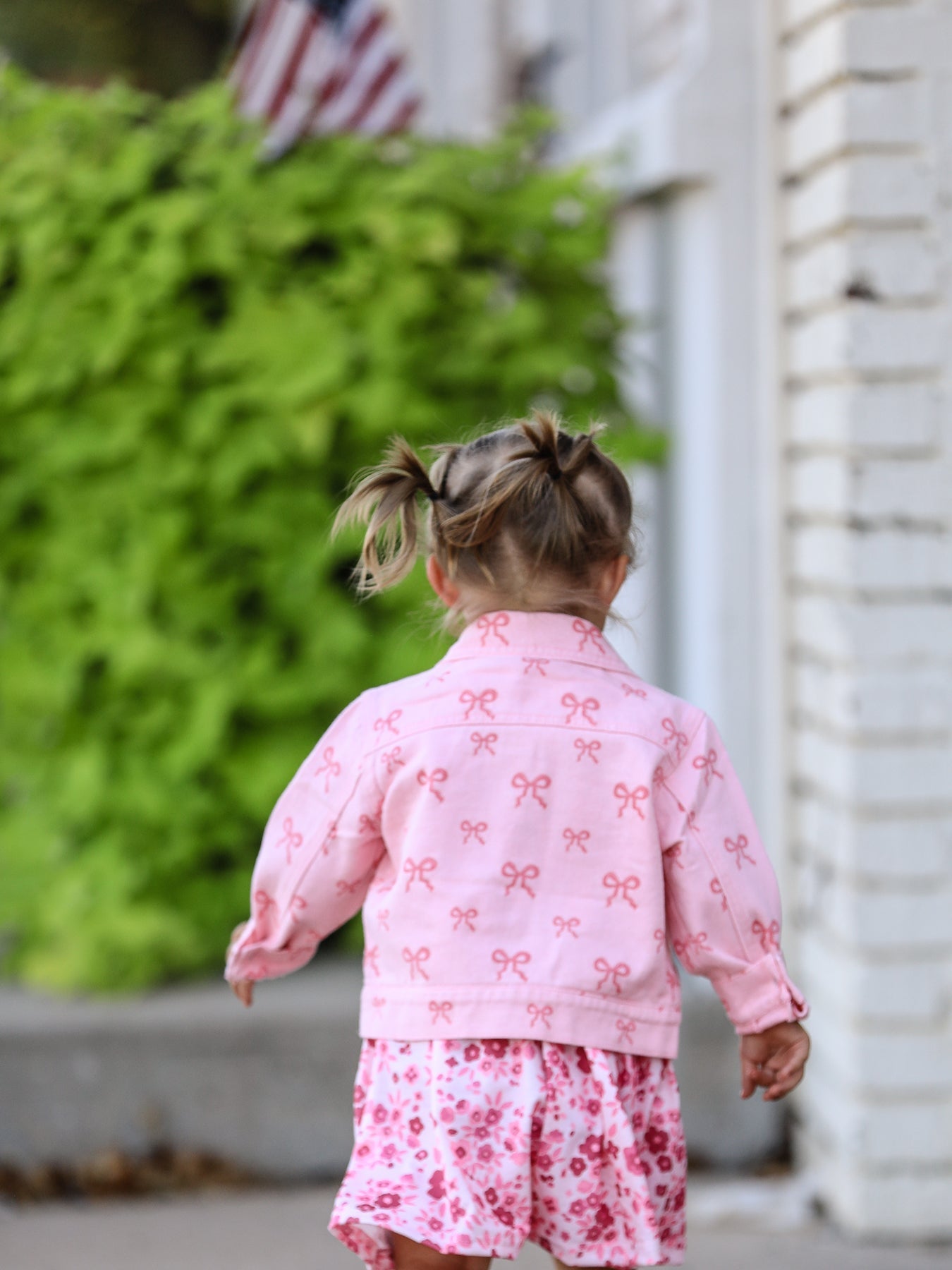 Pink Fall Girls Butterfly Print Denim Jacket