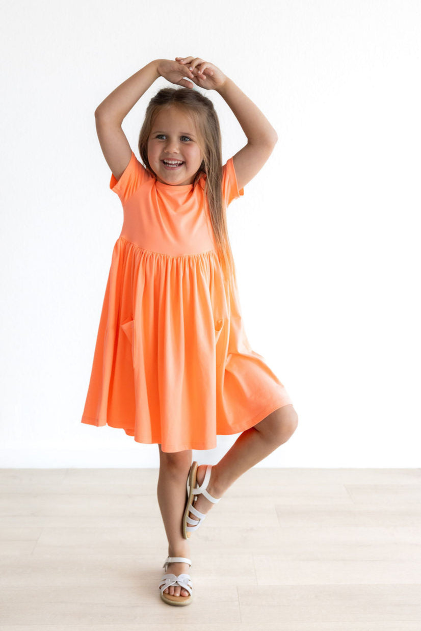 Neon Coral S/S Pocket Twirl Dress