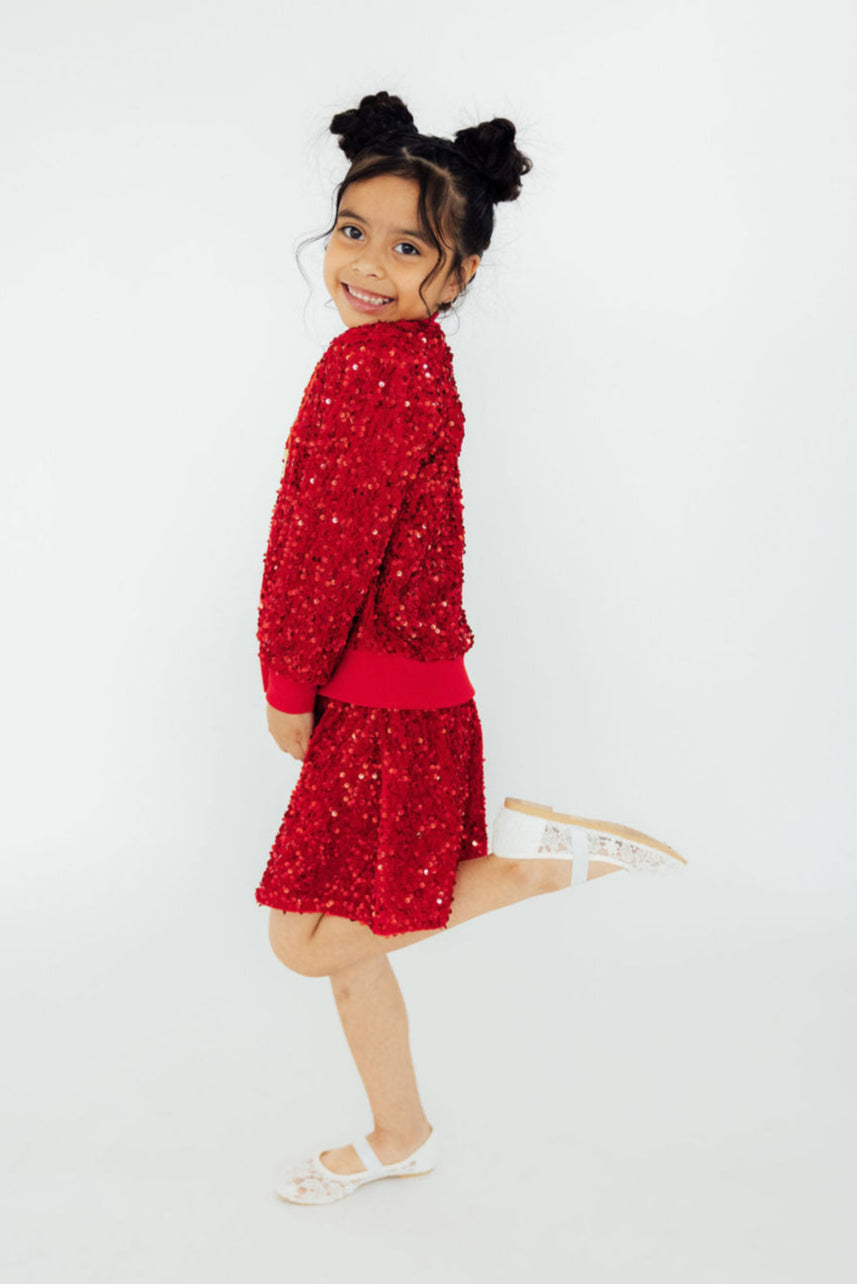 Red Velvet Sequin Twirl Skort