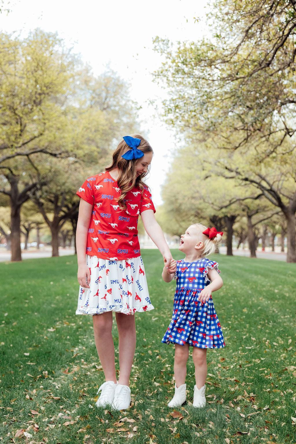 SMU Red Mustang Ruffle Pocket Tee