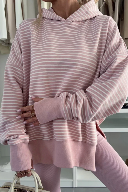 Stripe Thumbhole side Slits Hoodie LT