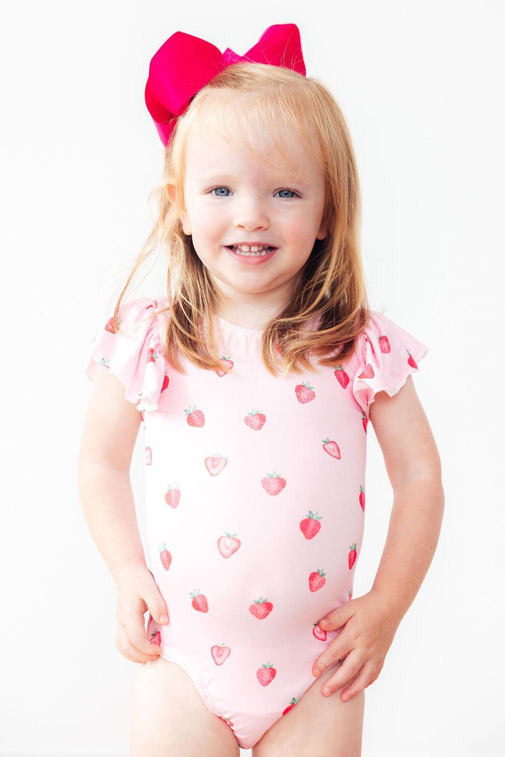 Sweet Strawberries S/S Flutter Sleeve Leotard
