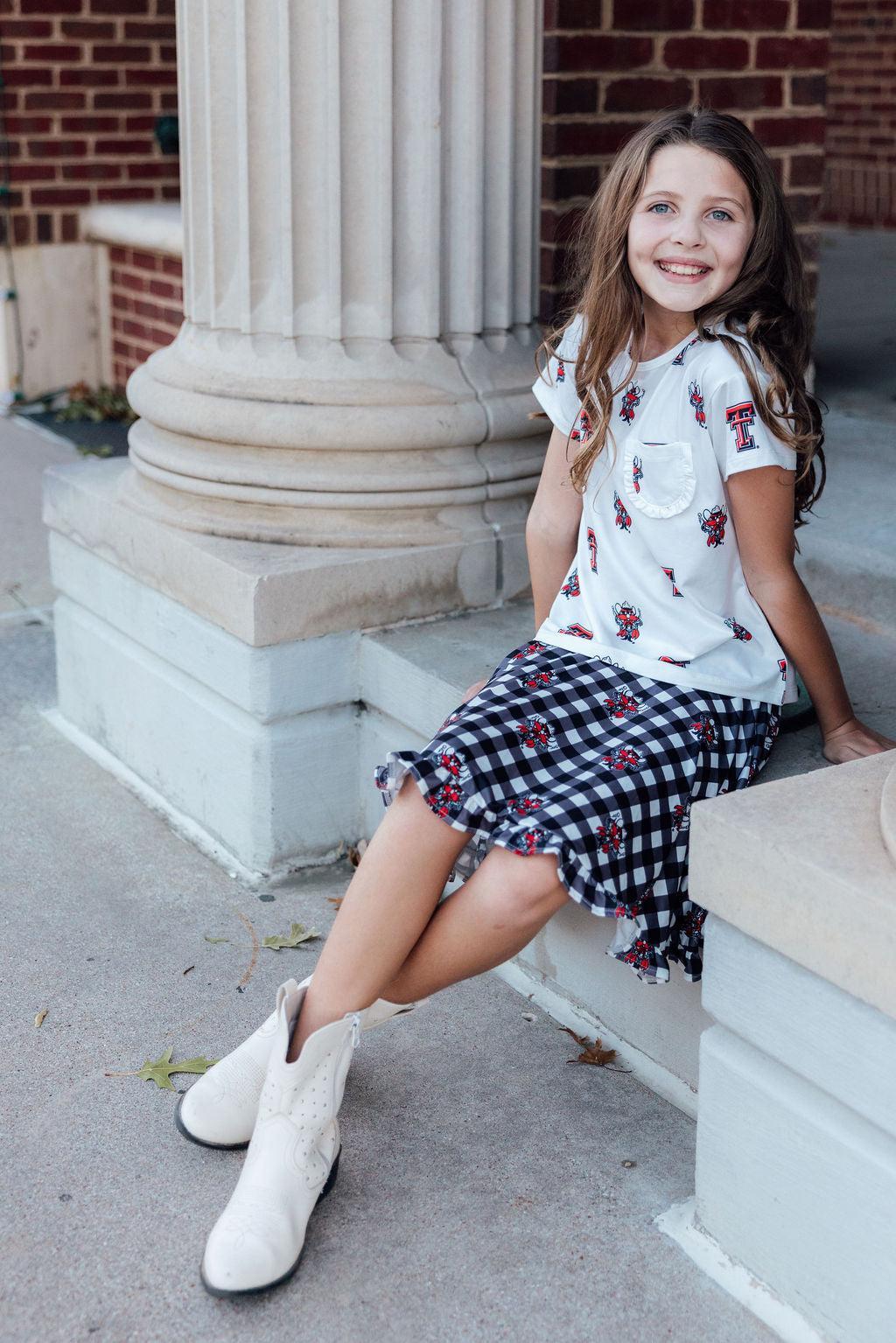 Texas Tech White Raider Red Ruffle Pocket Tee