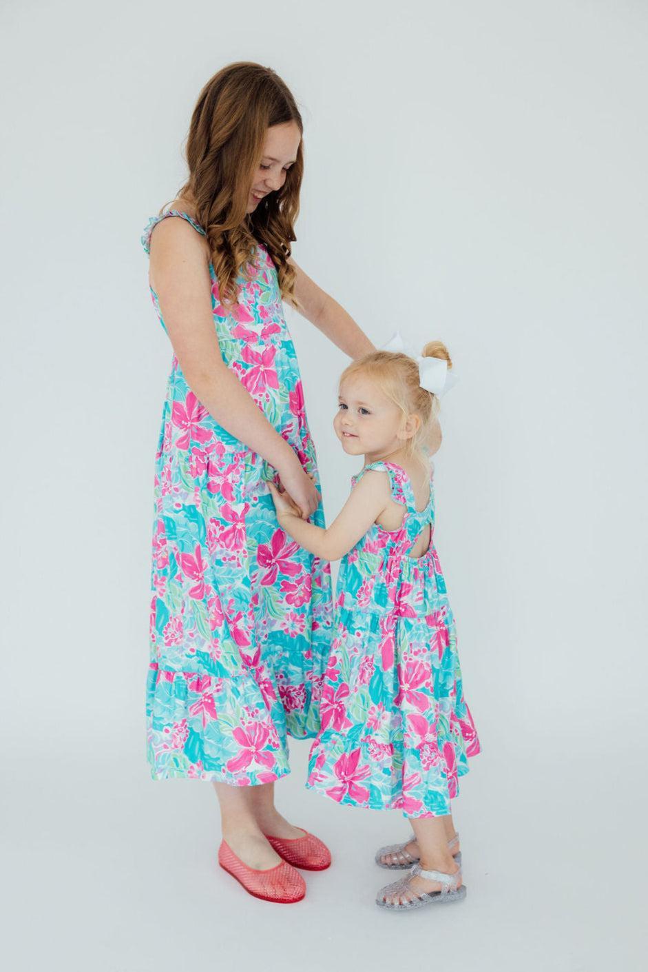 Tropical Punch Ruffle Maxi Dress