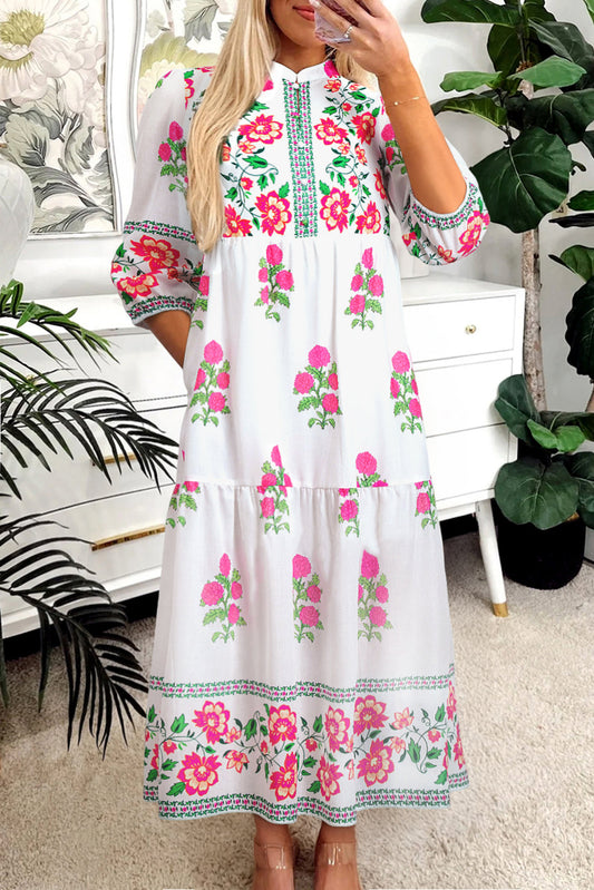 White Floral Mandarin Neck Maxi LT