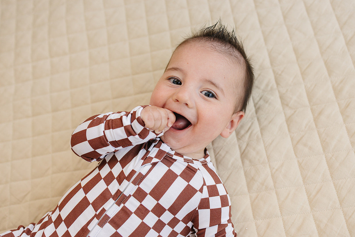 Bamboo Zip Romper | Chocolate Checkered