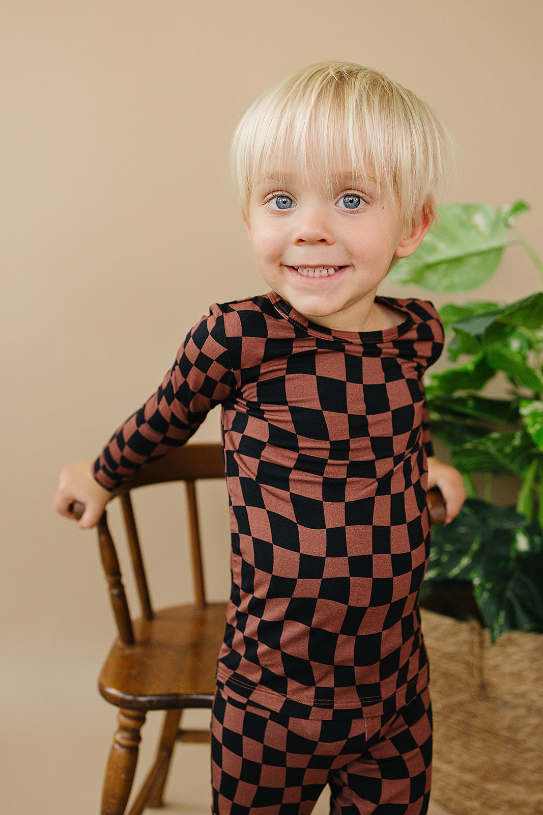Bamboo Two Piece Set | Chocolate Wavy Checkered