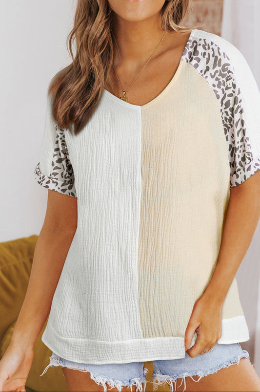 Textured Leopard Colorblock Blouse FB