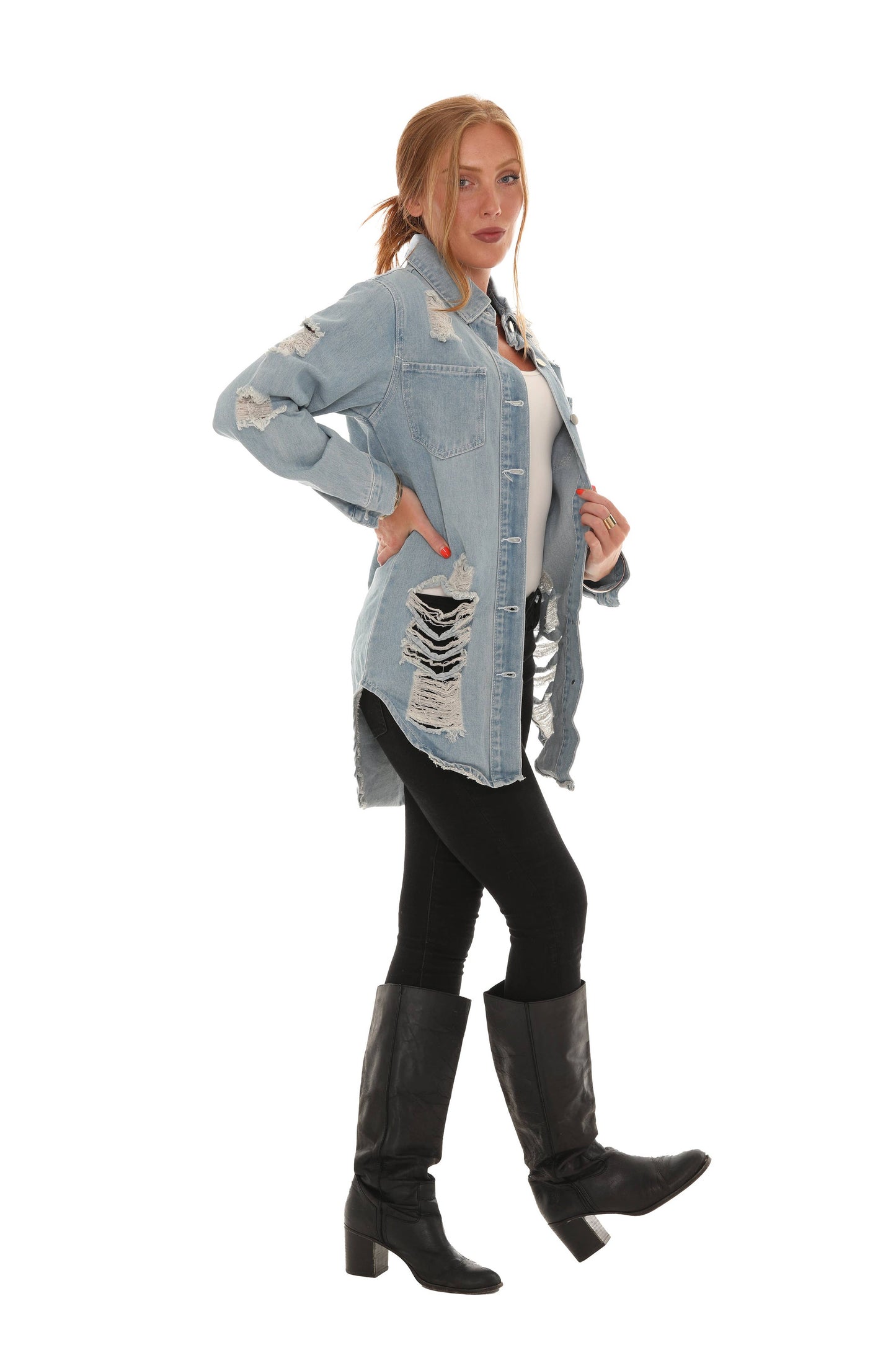 Distressed Denim Shirt: Light Denim