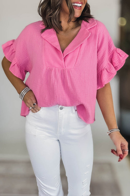 Pink Ruffled V Neck FB