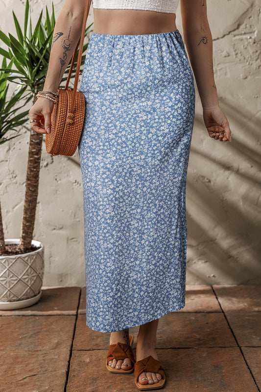 Blue Boho Floral Skirt FB