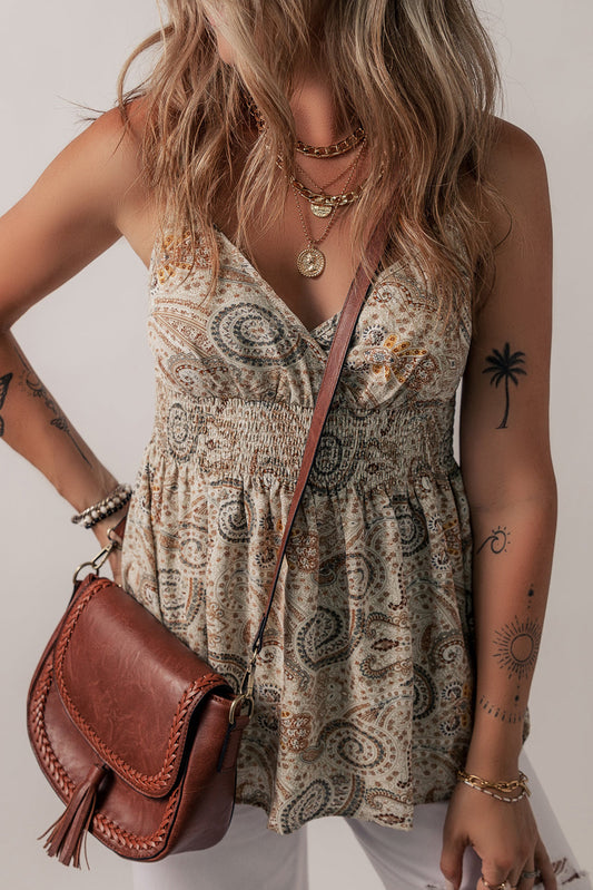 Khaki Paisley Babydoll Top FB
