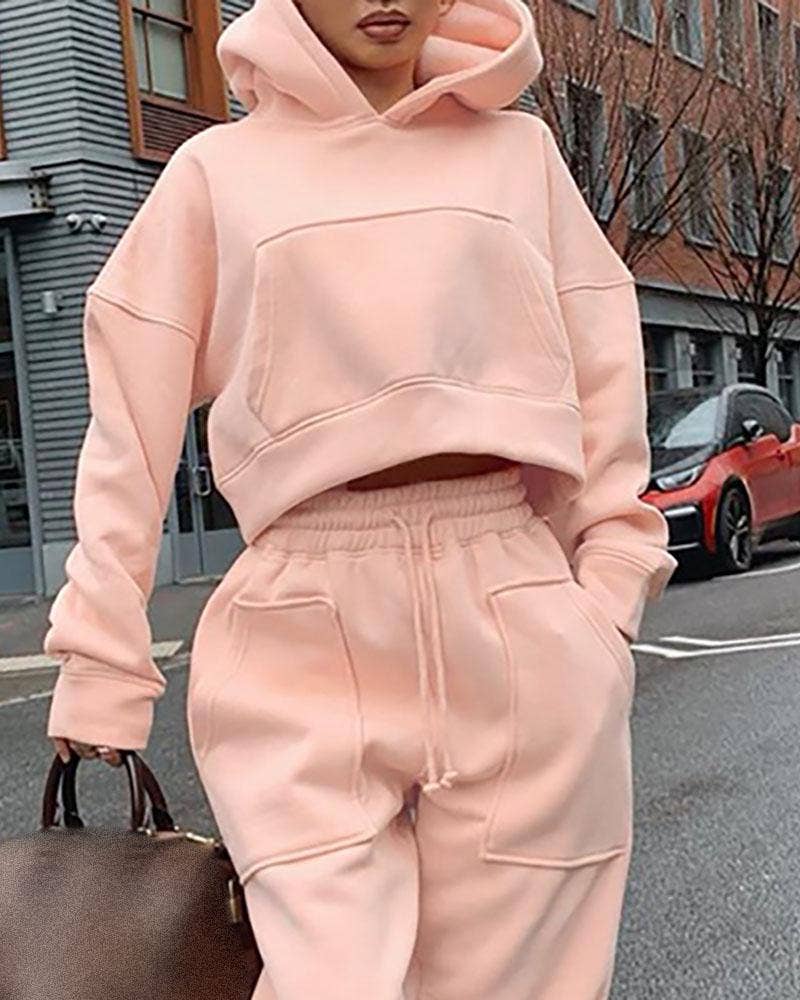 Crop hoodie drawstring pants set