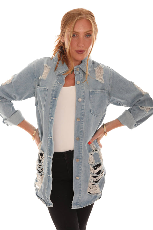 Distressed Denim Shirt: Light Denim