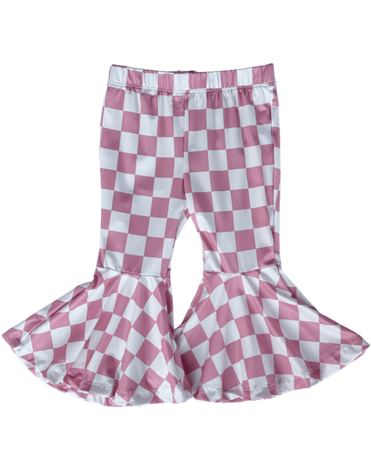 Keely Exaggerated Bell Bottoms - Pink Check