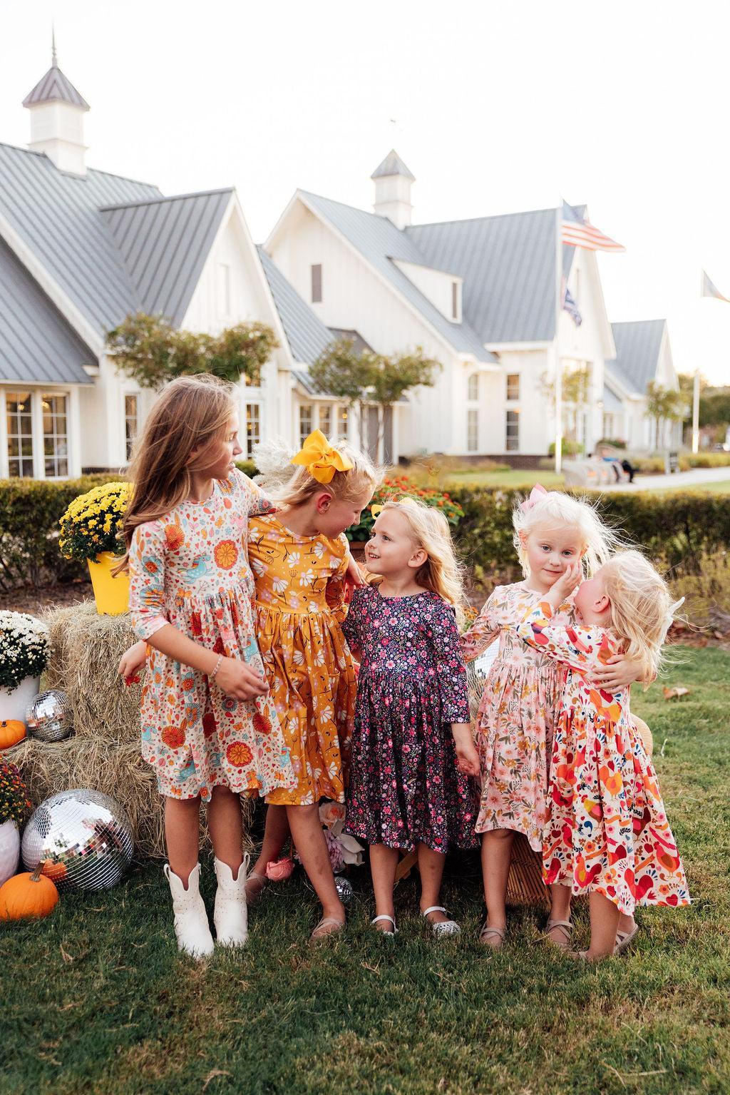 Flower Farm 3/4 Sleeve Pocket Twirl Dress