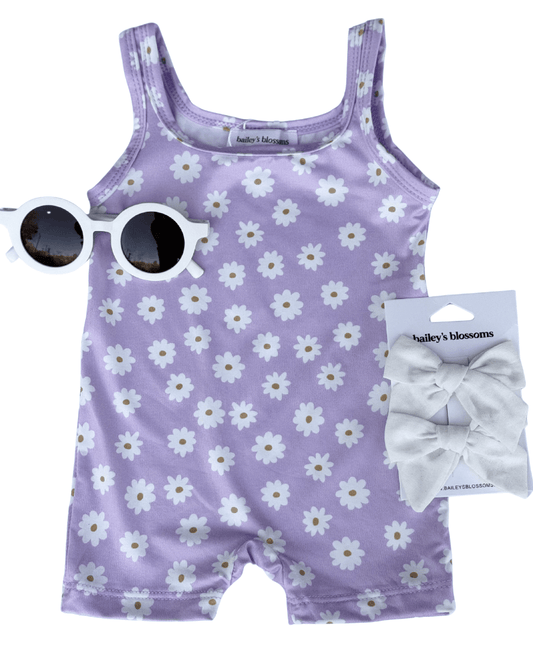 Piper Square Neck Bikeshort Romper - Lavender Bloom