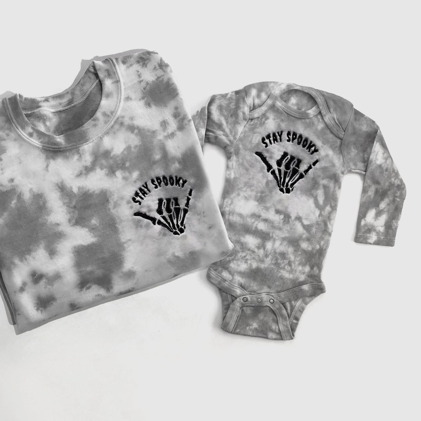 Stay Spooky Tie Dye Halloween Sweatshirt | Matching Family Halloween Outfits | Embroidered Skeleton Crewneck