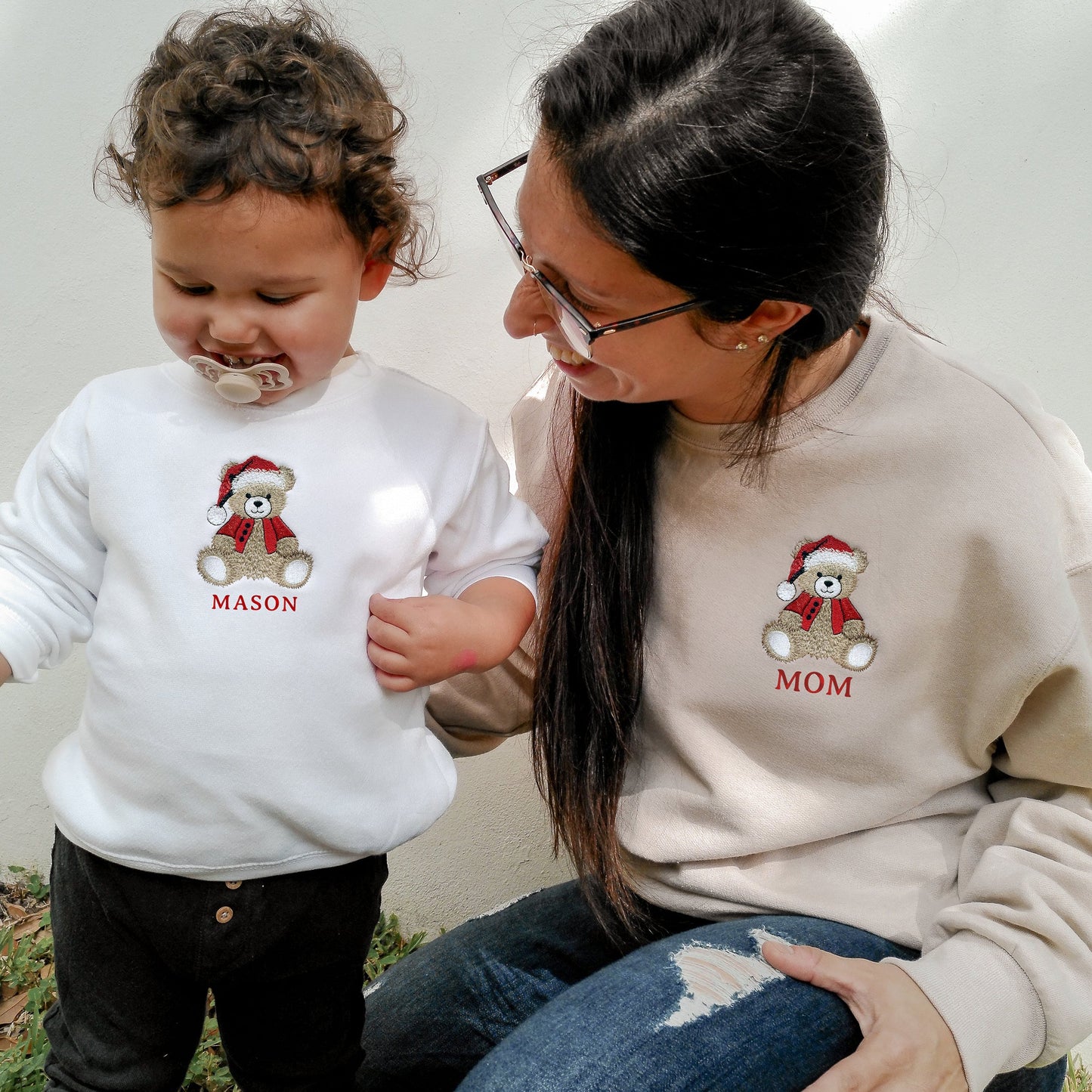 Personalized Teddy Bear Embroidered Matching Holiday Sweatshirts